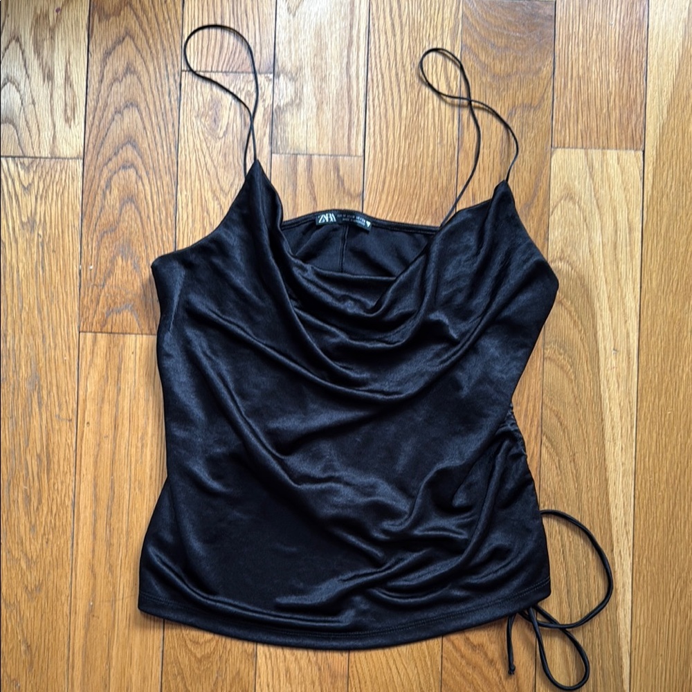 Zara Black Satin Camisole w/ thin Straps Size M